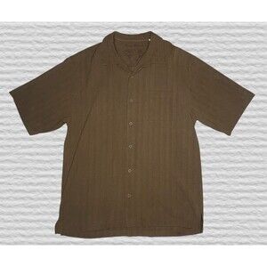 Tommy Bahama Hawaiian Silk Textured Shirt Men MED Brown Aloha Island Camp Cruise